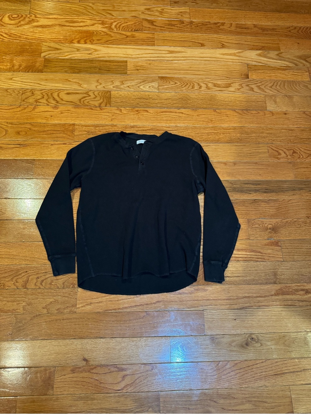 Outerknown Maritime Waffle Henley Shirt Black Organic Cotton Thermal Mens Medium